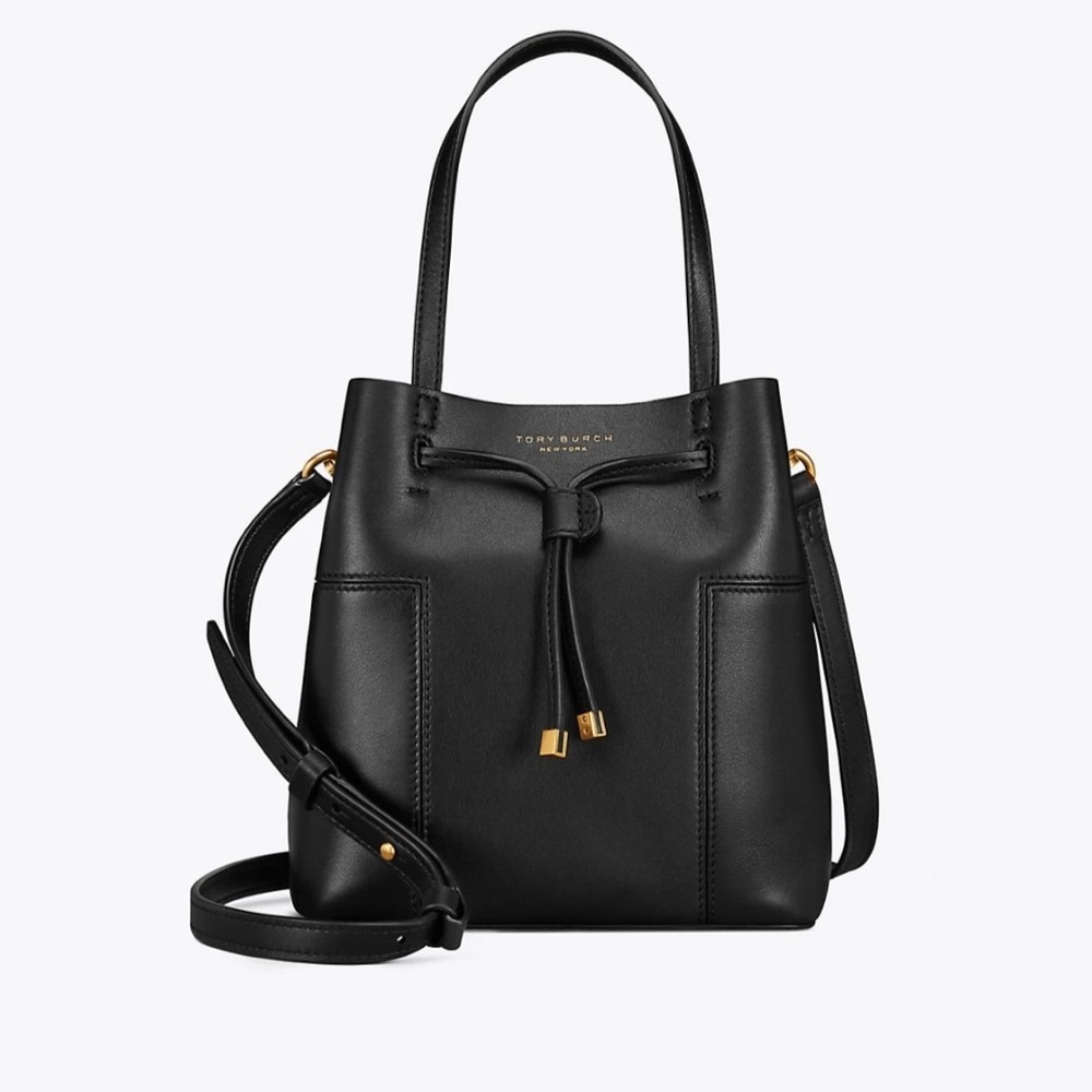 Tory Burch Black Block T Small Bucket Bag EUC - Picture 2 of 14